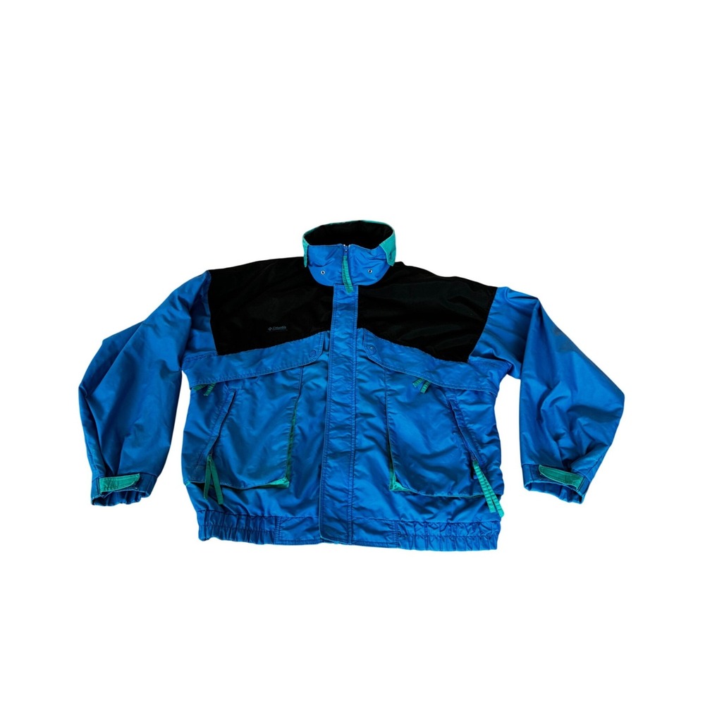 Columbia Vintage 90s Colorblock Windbreaker Jacket Blue Black Teal China Bowl XL
